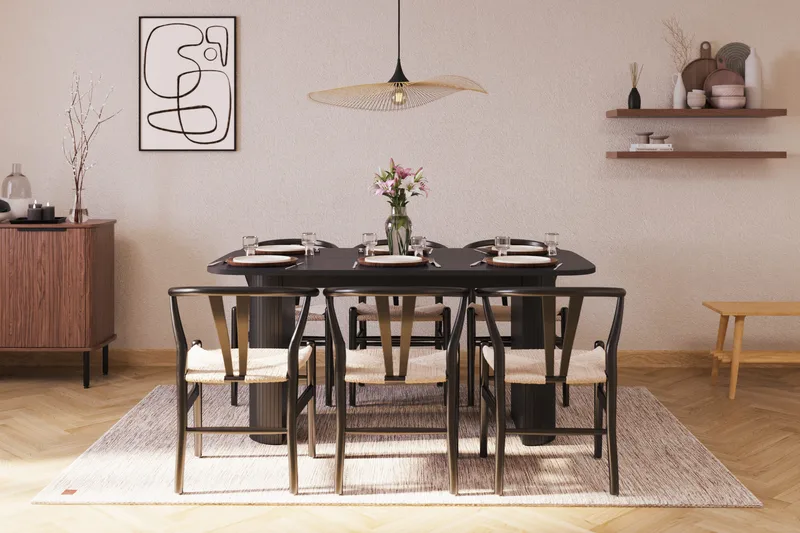 Kopparbo Matgrupp 160 cm med 6 Dastoori Matstol - 2220067-6,2229297-1 - Svart - Möbler - Bord & matgrupper - Matgrupper