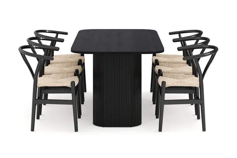 Kopparbo Matgrupp 160 cm med 6 Dastoori Matstol - 2220067-6,2229297-1 - Svart - Möbler - Bord & matgrupper - Matgrupper