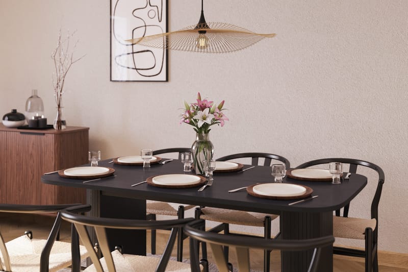 Kopparbo Matgrupp 160 cm med 6 Dastoori Matstolar - Svart - Möbler - Bord & matgrupper - Matgrupper