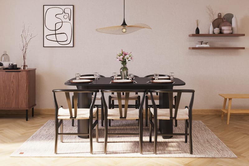 Kopparbo Matgrupp 160 cm med 6 Dastoori Matstolar - Svart - Möbler - Bord & matgrupper - Matgrupper