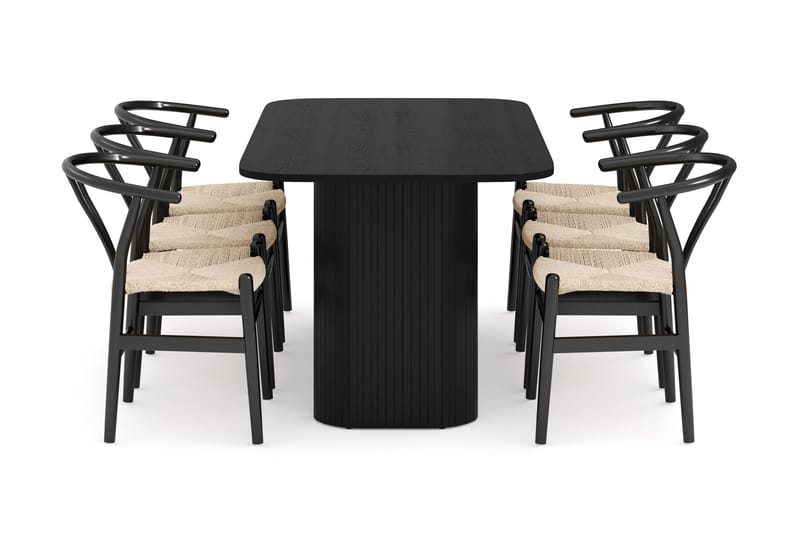 Kopparbo Matgrupp 160 cm med 6 Dastoori Matstolar - Svart - Möbler - Bord & matgrupper - Matgrupper