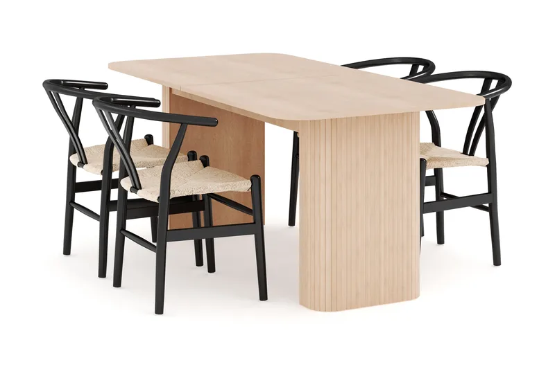 Kopparbo Matgrupp 180-240 cm Förlängningsbart med 4 Dastoori Matstolar - Whitewash - Möbler - Bord & matgrupper - Matgrupper