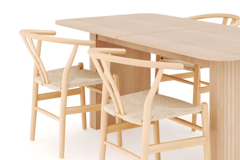 Kopparbo Matgrupp 180-240 cm Förlängningsbart med 4 Dastoori Matstolar - Whitewash - Möbler - Bord & matgrupper - Matgrupper