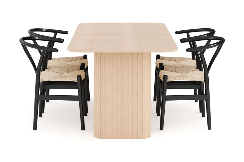 Kopparbo Matgrupp 180-240 cm Förlängningsbart med 4 Dastoori Matstolar - Whitewash - Möbler - Bord & matgrupper - Matgrupper