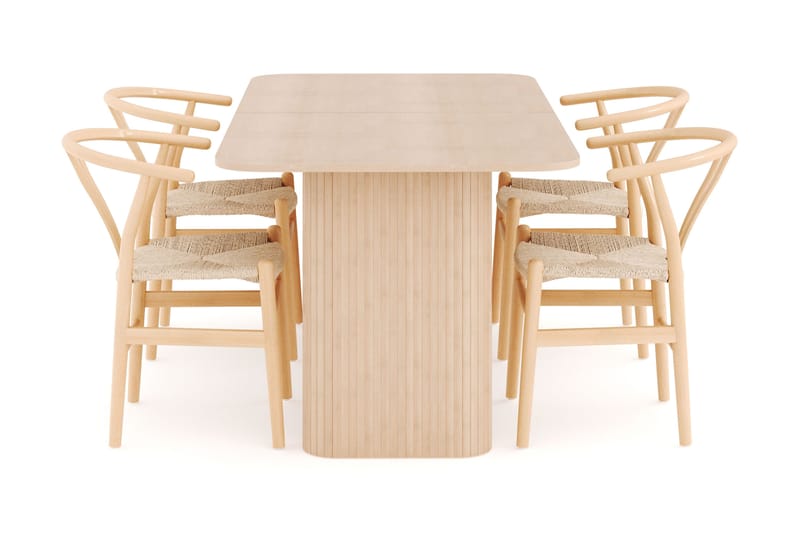 Kopparbo Matgrupp 180-240 cm Förlängningsbart med 4 Dastoori Matstolar - Whitewash - Möbler - Bord & matgrupper - Matgrupper