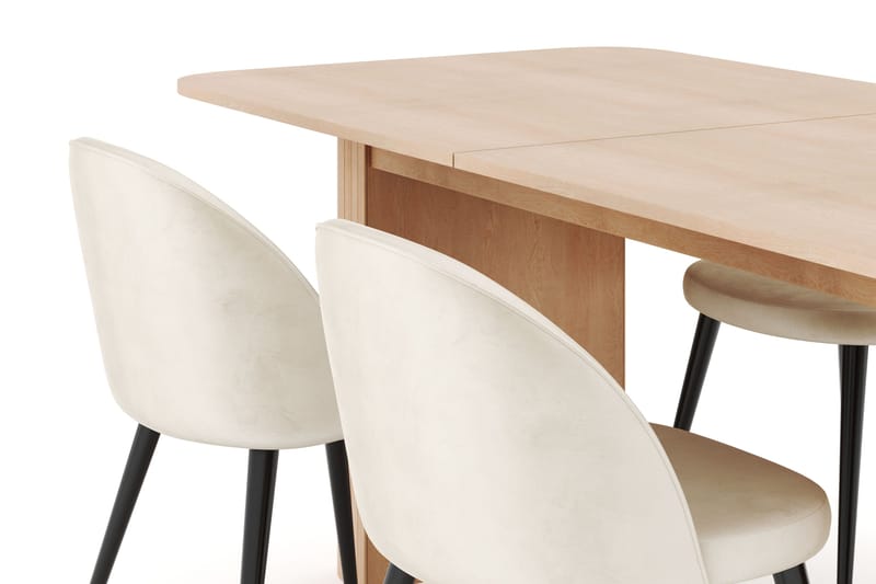 Kopparbo Matgrupp 180-240 cm Förlängningsbart med 4 Valeri Sammetsstolar - Whitewash - Möbler - Bord & matgrupper - Matgrupper