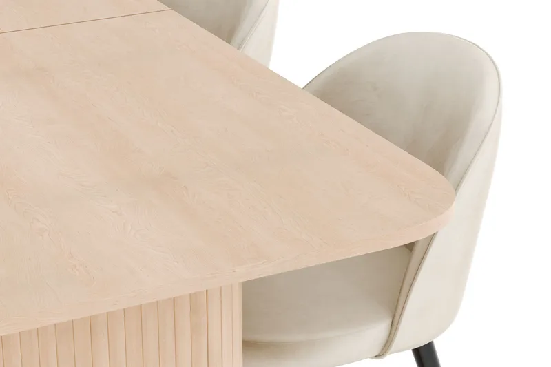 Kopparbo Matgrupp 180-240 cm Förlängningsbart med 4 Valeri Sammetsstolar - Whitewash - Möbler - Bord & matgrupper - Matgrupper