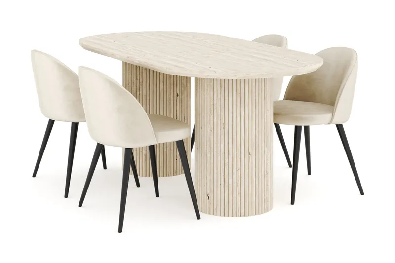 Kopparbo Matgrupp 180 cm Oval med 4 Valeri Sammetsstolar, Travetin