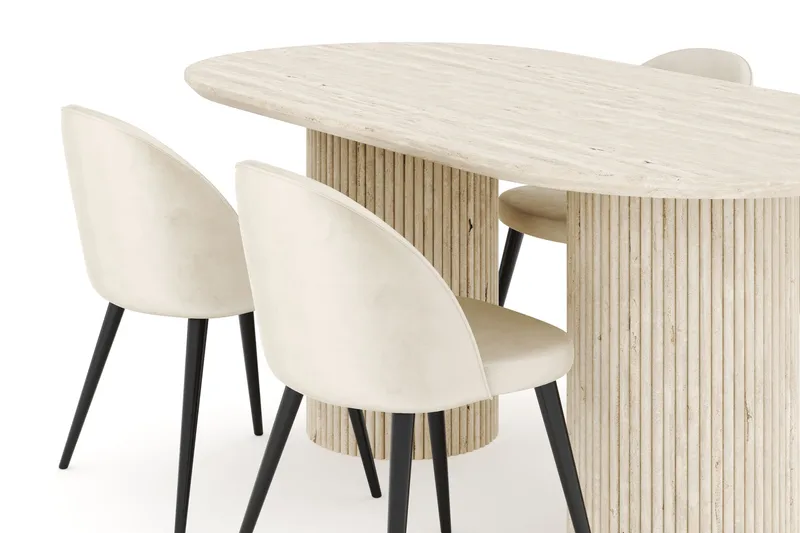 Kopparbo Matgrupp 180 cm Oval med 4 Valeri Sammetsstolar - Travetin - Möbler - Bord & matgrupper - Matgrupper