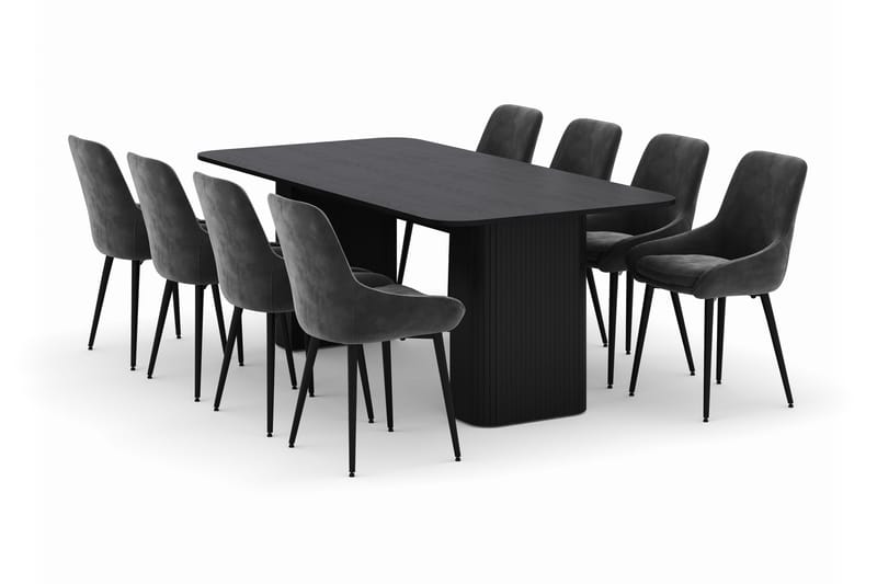 Kopparbo Matgrupp 200-206cm med 8 Alsarp Matstolar, Svart