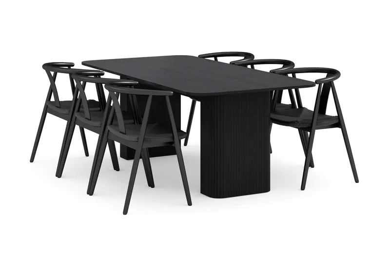 Kopparbo Matgrupp 200-260 cm Förlängningsbart med 6 Cytie Karmstolar, Svart
