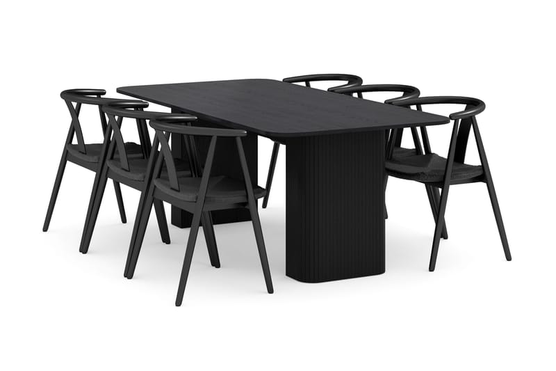 Kopparbo Matgrupp 200-260 cm Förlängningsbart med 6 Cytie Karmstolar - Svart - Möbler - Bord & matgrupper - Matgrupper