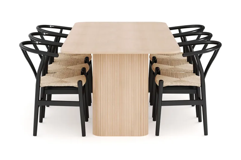 Kopparbo Matgrupp 200-260 cm Förlängningsbart med 6 Dastoori Matstolar - Whitewash - Möbler - Bord & matgrupper - Matgrupper