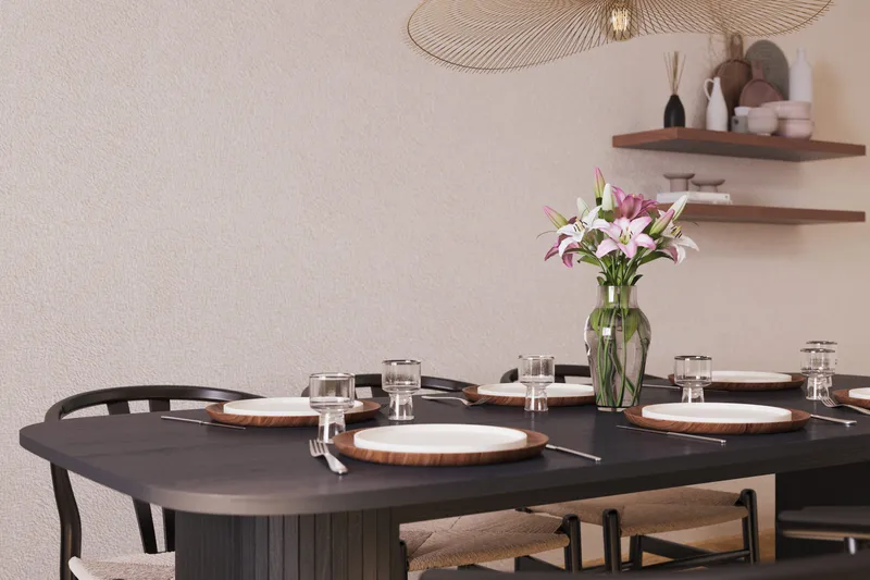 Kopparbo Matgrupp 200 cm med 6 Dastoori Matstol - 2220067-6,2223287-1 - Svart - Möbler - Bord & matgrupper - Matgrupper