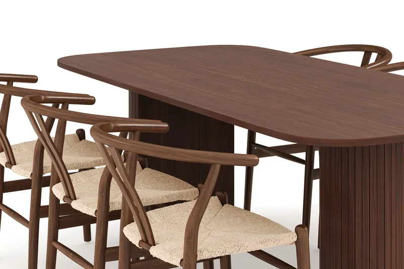 Kopparbo Matgrupp 200 cm med 6 Dastoori Matstol - 2220070-6,2223283-1 - Brun / Beige / Trä / Ribbad - Möbler - Bord & matgrupper - Matgrupper