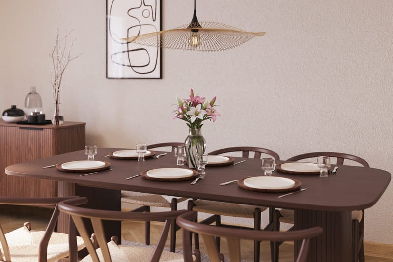 Kopparbo Matgrupp 200 cm med 6 Dastoori Matstol - Brun / Beige / Trä / Ribbad - Möbler - Bord & matgrupper - Matgrupper