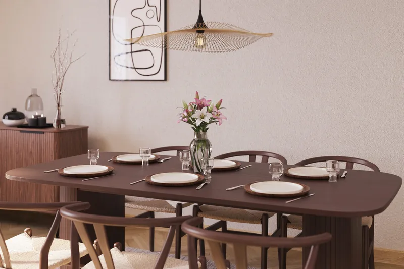 Kopparbo Matgrupp 200 cm med 6 Dastoori Matstol - Brun / Beige / Trä / Ribbad - Möbler - Bord & matgrupper - Matgrupper