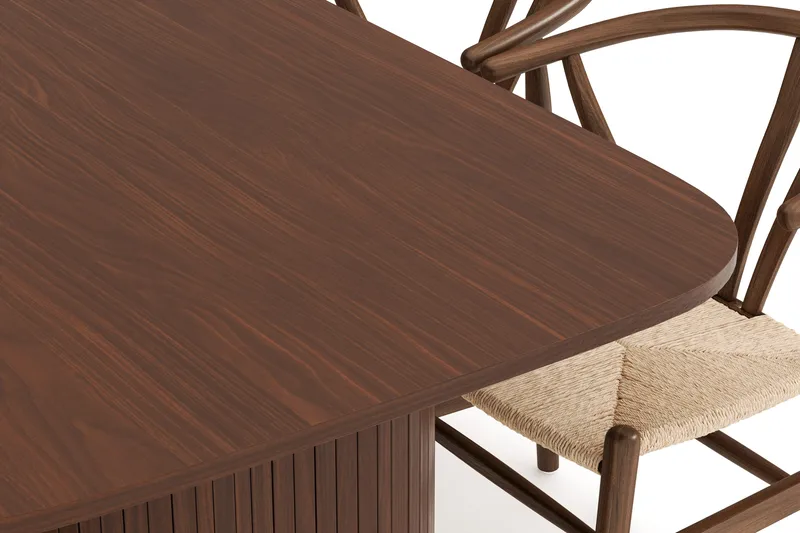 Kopparbo Matgrupp 200 cm med 6 Dastoori Matstol - Brun / Beige / Trä / Ribbad - Möbler - Bord & matgrupper - Matgrupper