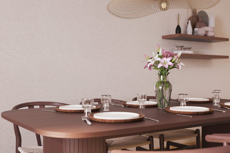 Kopparbo Matgrupp 200 cm med 6 Dastoori Matstol - Brun / Beige / Trä / Ribbad - Möbler - Bord & matgrupper - Matgrupper