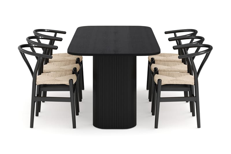 Kopparbo Matgrupp 200 cm med 6 Dastoori Matstolar - Svart - Möbler - Bord & matgrupper - Matgrupper