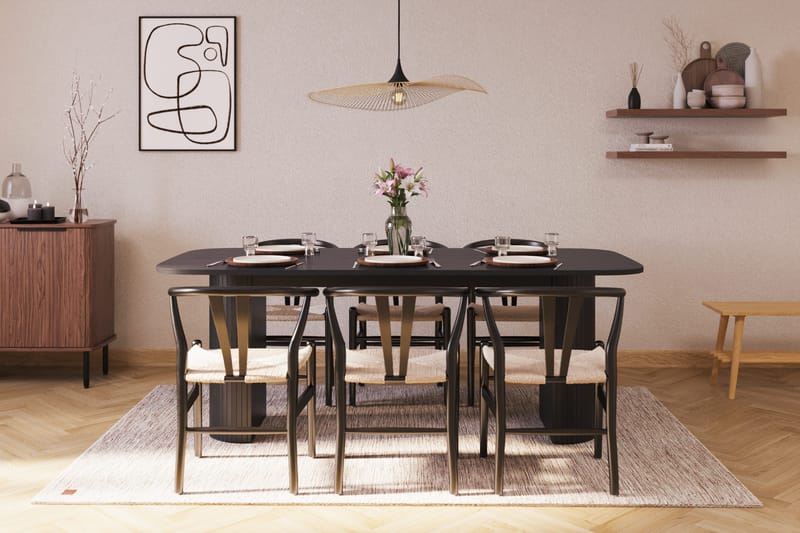 Kopparbo Matgrupp 200 cm med 6 Dastoori Matstolar - Svart - Möbler - Bord & matgrupper - Matgrupper