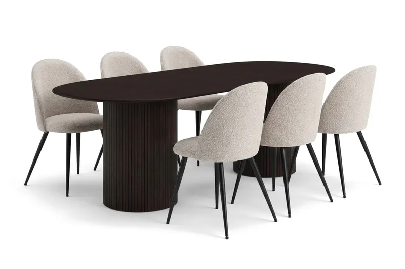 Kopparbo Matgrupp 220 cm oval med 6 Nibe Plus Mastolar, Rökt ek
