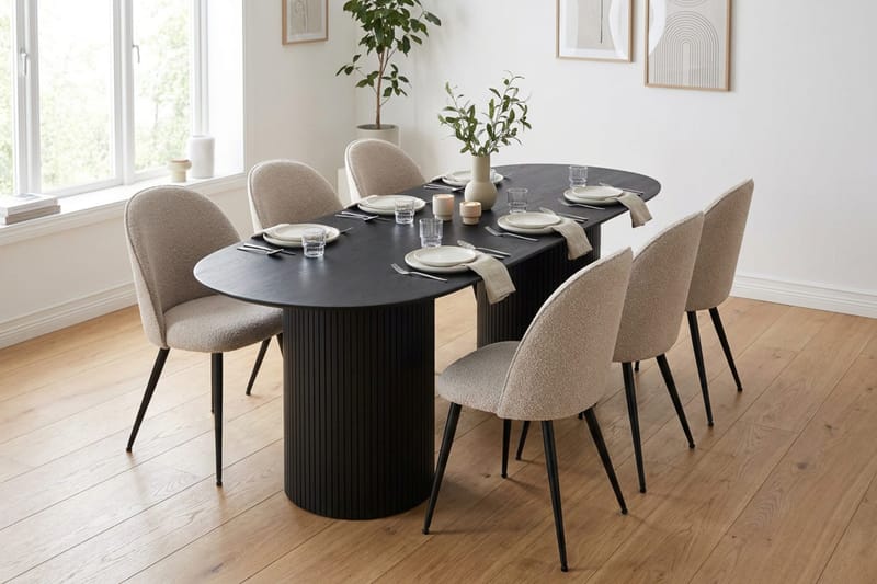 Kopparbo Matgrupp 220 cm oval med 6 Nibe Plus Mastolar - Svartlaserad ek - Möbler - Bord & matgrupper - Matgrupper