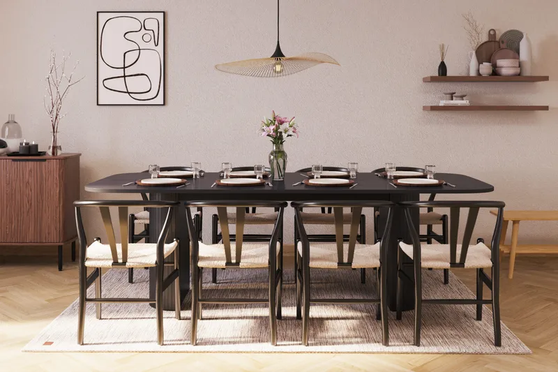Kopparbo Matgrupp 240 cm med 8 Dastoori Matstol - 2220067-8,2229313-1 - Svart - Möbler - Bord & matgrupper - Matgrupper