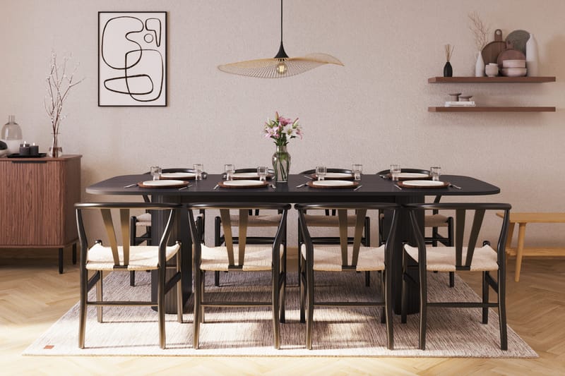 Kopparbo Matgrupp 240 cm med 8 Dastoori Matstolar - Svart - Möbler - Bord & matgrupper - Matgrupper