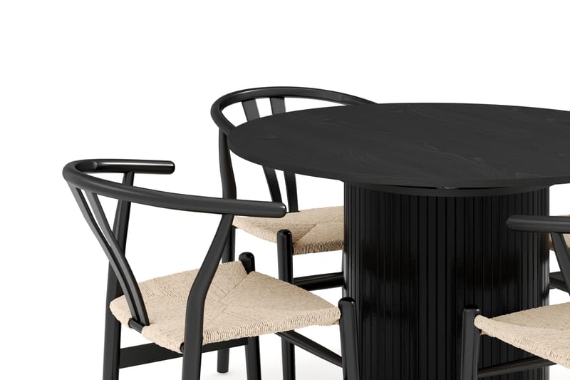 Kopparbo Matgrupp förlängningsbart 106-156 cm Rund med 4 Dastoori Matstol - 2220067-4,2229314-1 - Svart - Möbler - Bord & matgrupper - Matgrupper