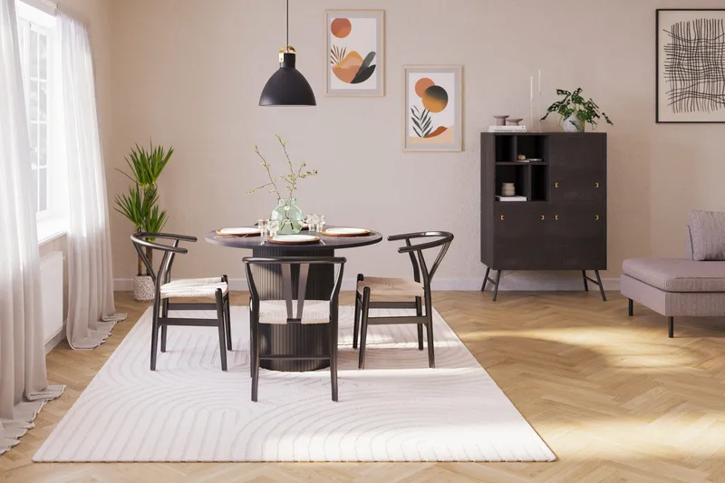 Kopparbo Matgrupp förlängningsbart 106-156 cm Rund med 4 Dastoori Matstol - 2220067-4,2229314-1 - Svart - Möbler - Bord & matgrupper - Matgrupper