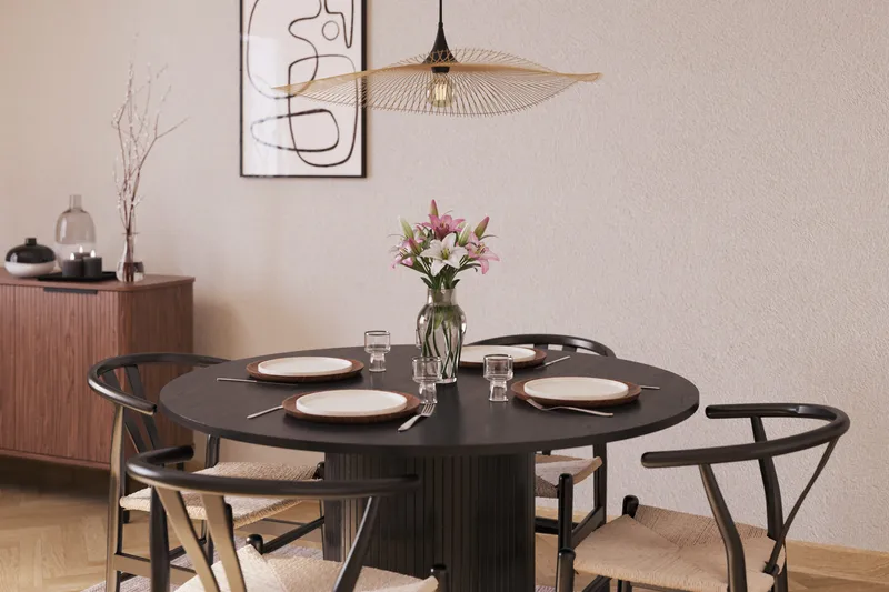 Kopparbo Matgrupp förlängningsbart 130-180 cm Rund med 4 Dastoori Matstol - 2220067-4,2229282-1 - Svart - Möbler - Bord & matgrupper - Matgrupper