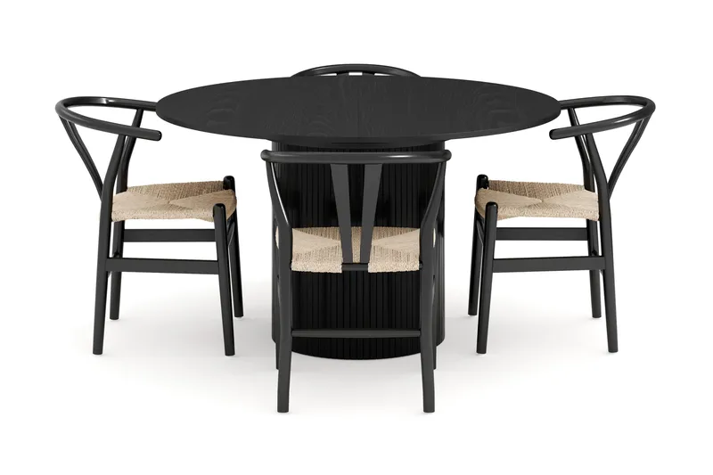 Kopparbo Matgrupp förlängningsbart 130-180 cm Rund med 4 Dastoori Matstol - 2220067-4,2229282-1 - Svart - Möbler - Bord & matgrupper - Matgrupper