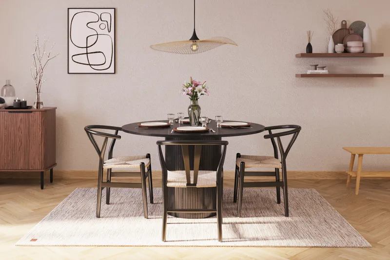 Kopparbo Matgrupp förlängningsbart 130-180 cm Rund med 4 Dastoori Matstol - 2220067-4,2229282-1 - Svart - Möbler - Bord & matgrupper - Matgrupper