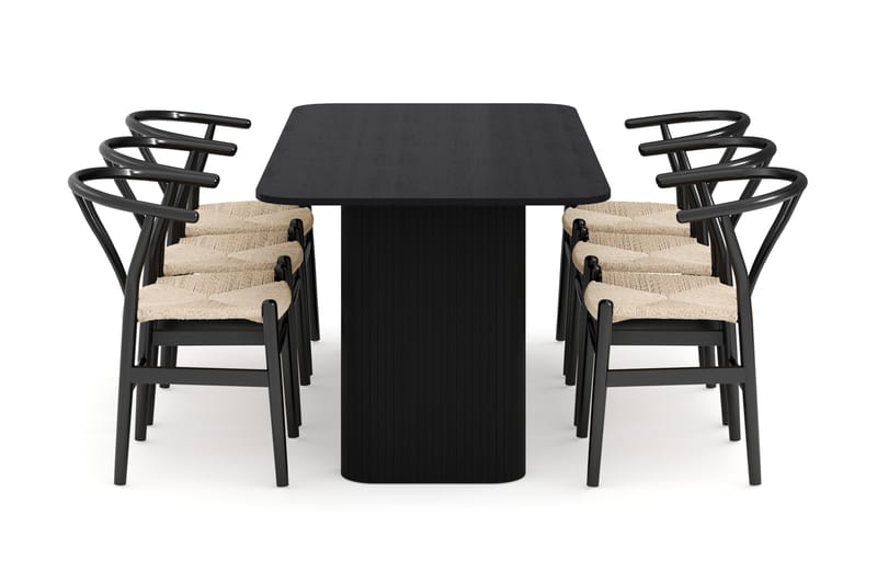 Kopparbo Matgrupp förlängningsbart 160-220 cm med 6 Dastoori Matstol - Svart - Möbler - Bord & matgrupper - Matgrupper