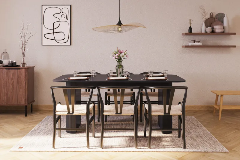 Kopparbo Matgrupp förlängningsbart 180-240 cm med 6 Dastoori Matstol - 2220067-6,2229285-1 - Svart - Möbler - Bord & matgrupper - Matgrupper