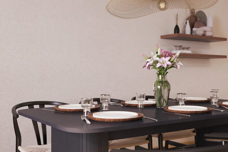 Kopparbo Matgrupp förlängningsbart 180-240 cm med 6 Dastoori Matstol - 2220067-6,2229285-1 - Svart - Möbler - Bord & matgrupper - Matgrupper