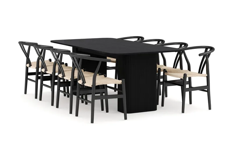Kopparbo Matgrupp förlängningsbart 200-260 cm med 8 Dastoori Matstol - 2220067-8,2229312-1, Svartlaserad ek