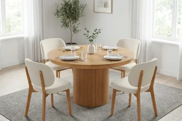 Kopparbo Matgrupp Förlängningsbart runt 120-220 cm i Ek med 4 Eira Matstolar - Ek - Möbler - Bord & matgrupper - Matgrupper
