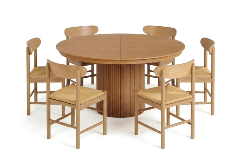 Kopparbo Matgrupp Förlängningsbart runt 140-220 cm Ek med 6 Malte Matstolar - Möbler - Bord & matgrupper - Matgrupper