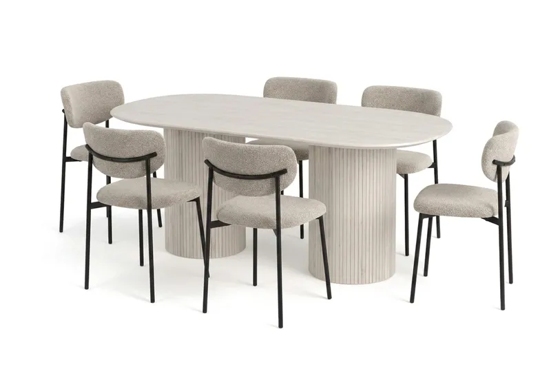 Kopparbo Matgrupp oval 180 cm Vitlaserad med 6 Lucy Matstolar, Vitlaserad ek