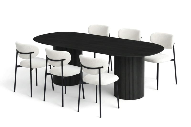 Kopparbo Matgrupp oval 220 cm med 6 Lucy Matstolar, Svartlaserad ek