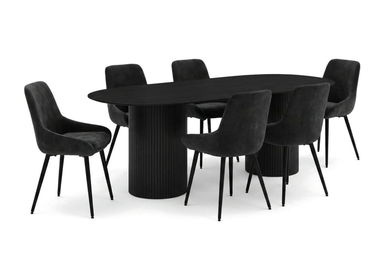 Kopparbo Matgrupp oval 220 cm Svart med 8 Alsarp Matstolar - Svart - Möbler - Bord & matgrupper - Matgrupper