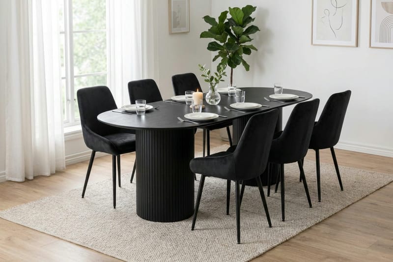 Kopparbo Matgrupp oval 220 cm Svart med 8 Alsarp Matstolar - Svart - Möbler - Bord & matgrupper - Matgrupper