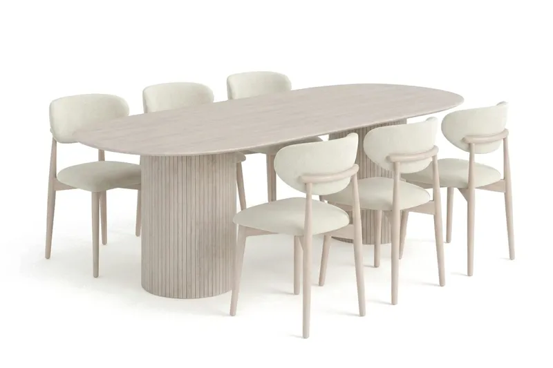 Kopparbo Matgrupp oval 220 cm Vitlaserad med 6 Molly Matstolar, Vitlaserad ek