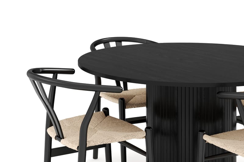 Kopparbo Matgrupp Rund 130 cm med 4 Dastoori Matstol - 2220067-4,2223286-1 - Svart - Möbler - Bord & matgrupper - Matgrupper