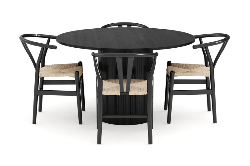 Kopparbo Matgrupp Rund 130 cm med 4 Dastoori Matstol - 2220067-4,2223286-1 - Svart - Möbler - Bord & matgrupper - Matgrupper