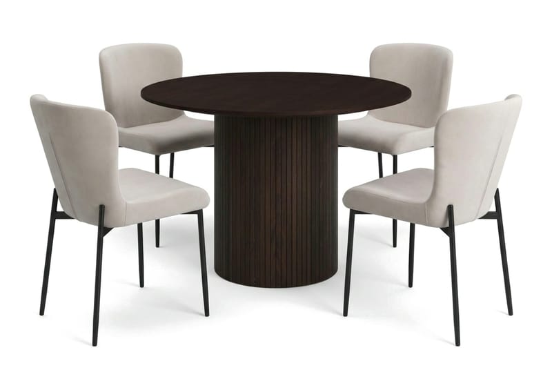 Kopparbo Matgrupp runt 110 cm Rökt Ek med 4 Elsie Matstolar - Rökt ek/Beige - Möbler - Bord & matgrupper - Matgrupper