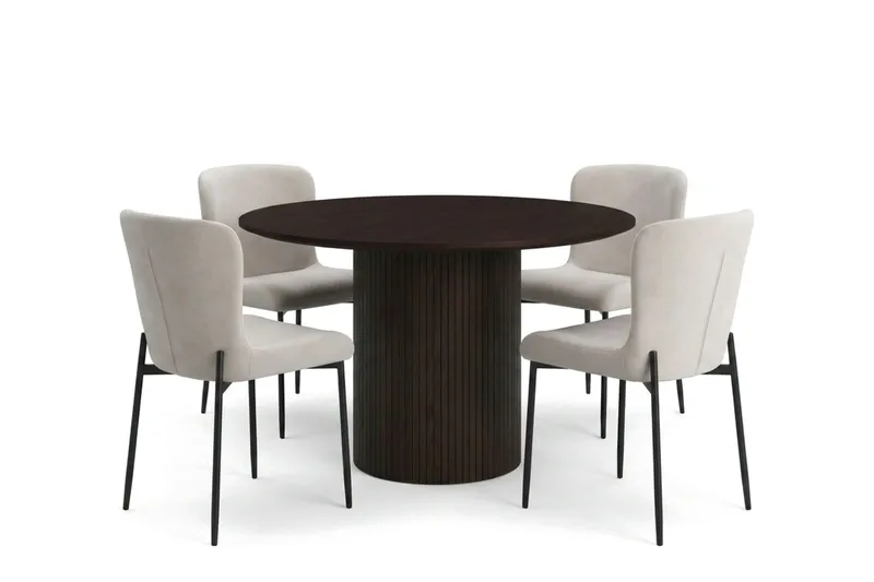 Kopparbo Matgrupp runt 110 cm Rökt Ek med 4 Elsie Matstolar, Rökt ek/Beige