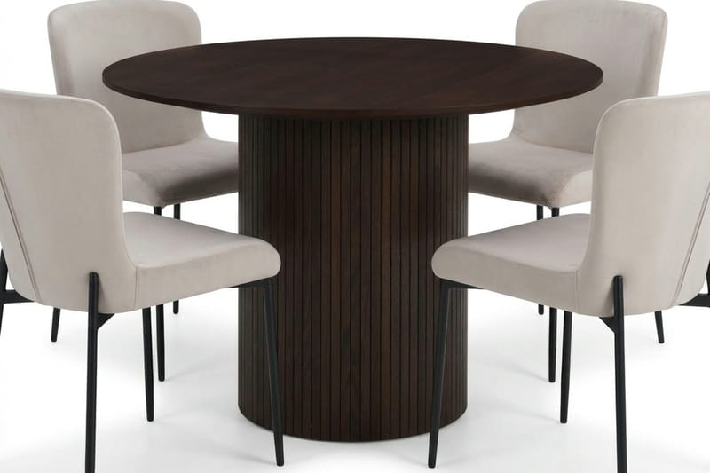 Kopparbo Matgrupp runt 110 cm Rökt Ek med 4 Elsie Matstolar - Rökt ek/Beige - Möbler - Bord & matgrupper - Matgrupper